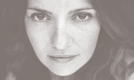 Closeup of a woman's face.