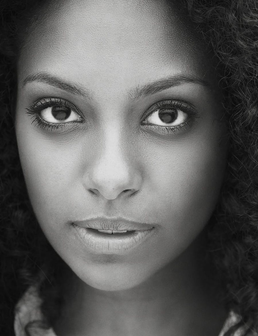 Close up of a woman's face.