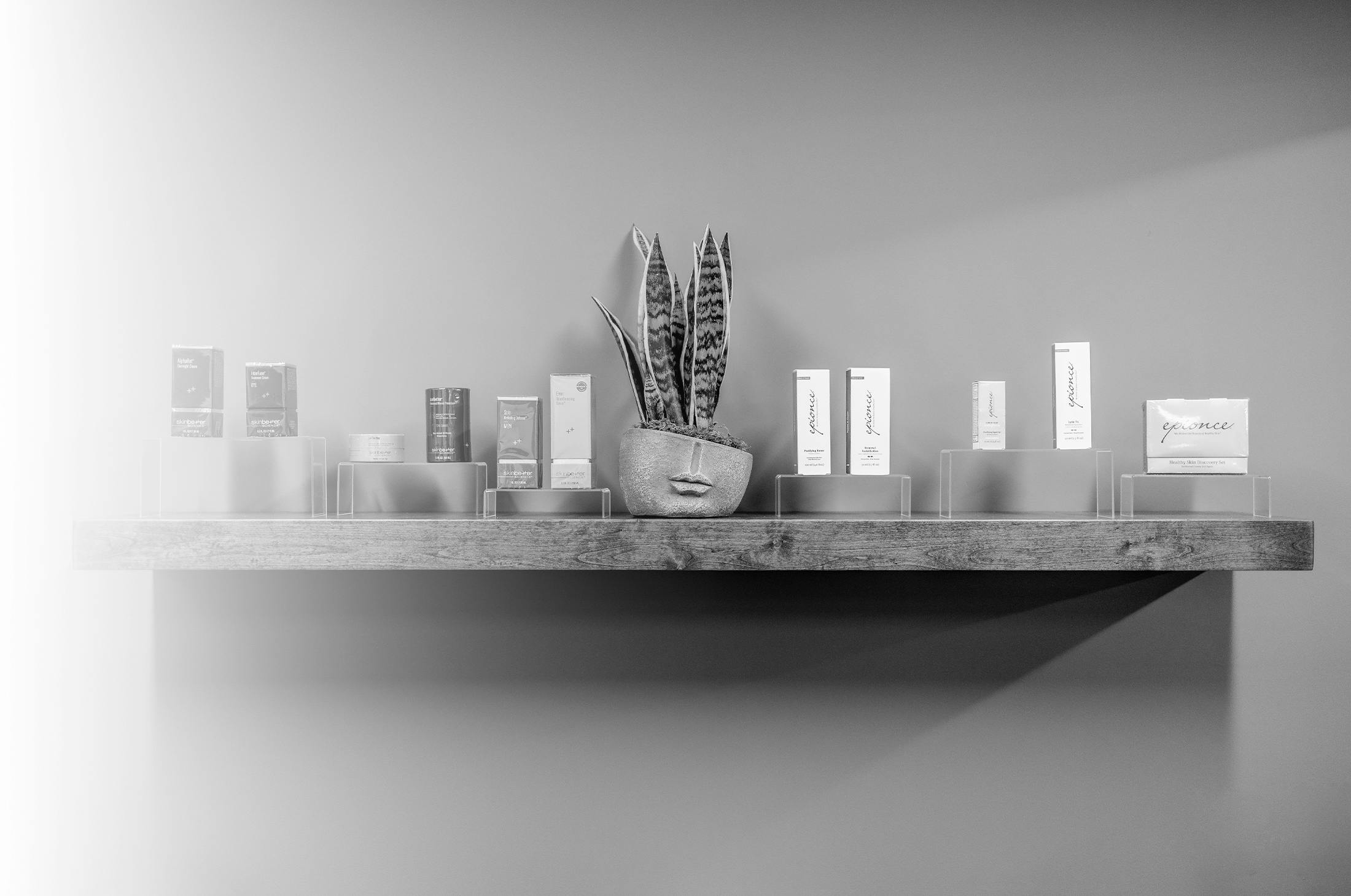 Shelf with skin care products
