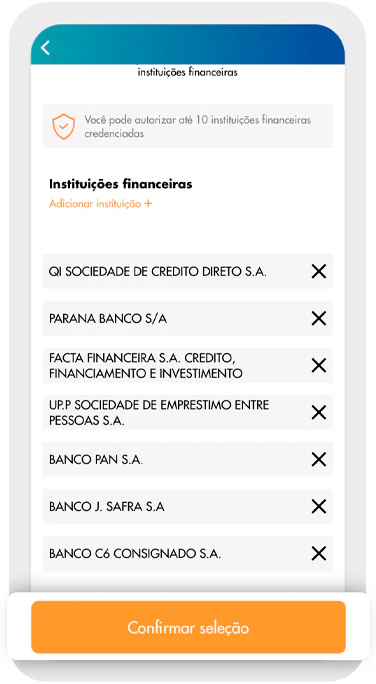 Modelo de pagina solicitando a confirmação da seleção dos bancos