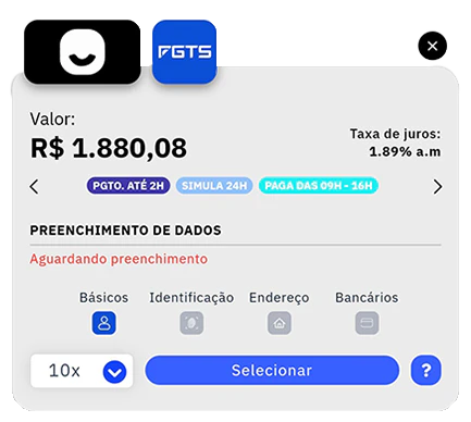 Card de oferta do Paraná Banco é possível conferir valores liberados, taxa de juros, parcelas e selecionar a proposta.