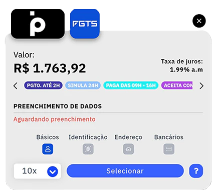 Card de oferta do Banco Pan é possível conferir valores liberados, taxa de juros, parcelas e selecionar a proposta.