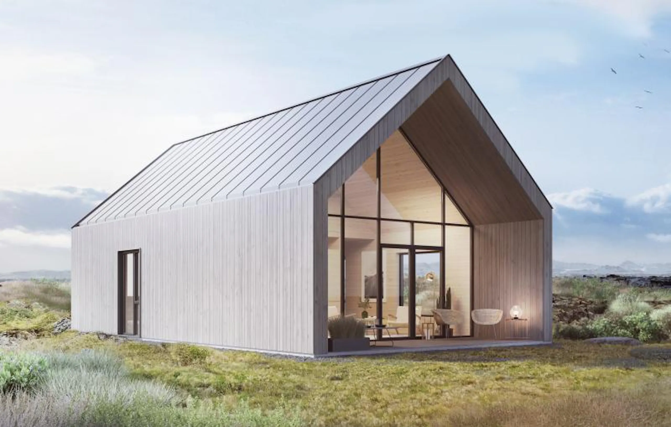 CLT sumarhús klætt með ljósum við