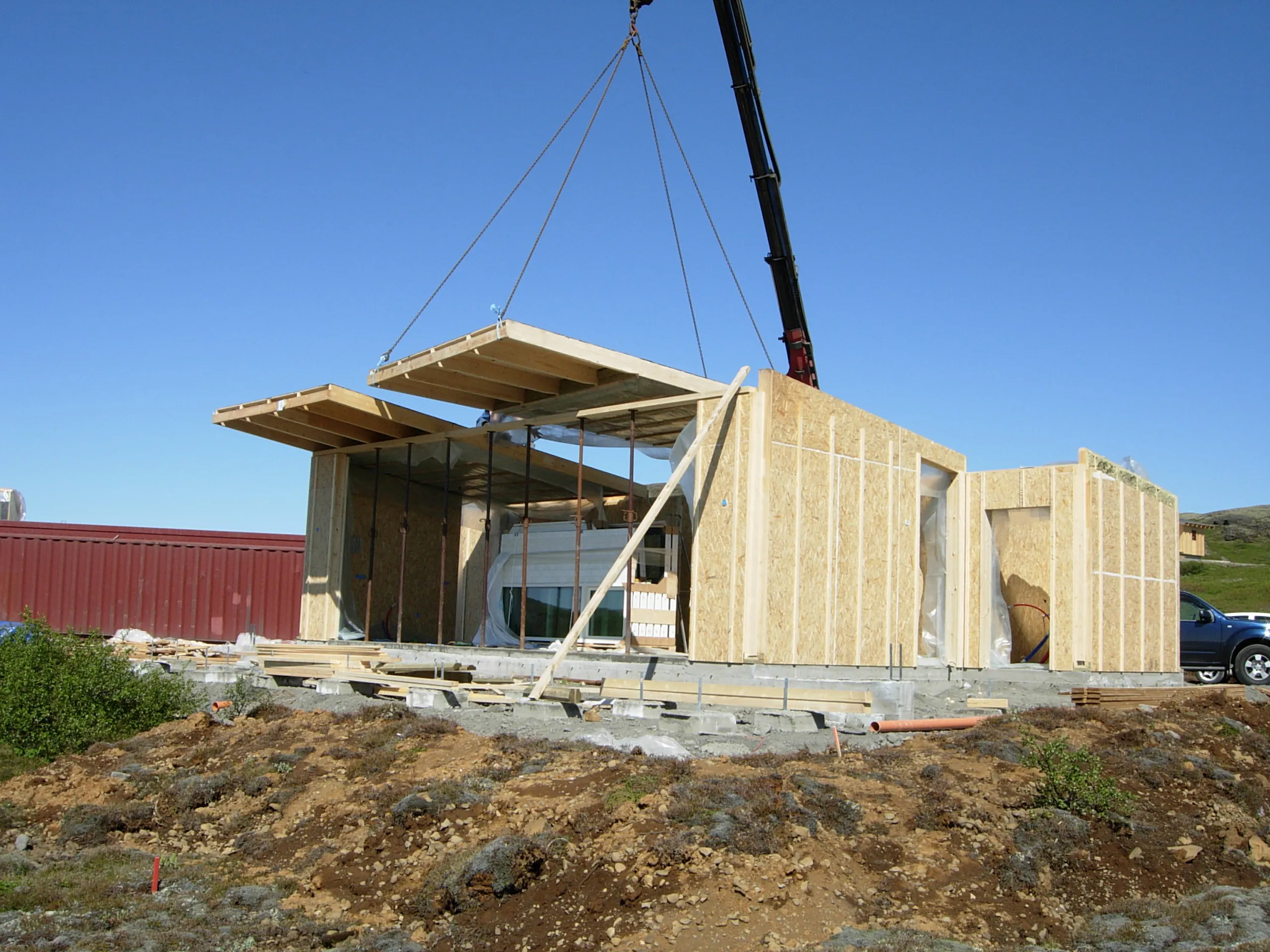 Timbureiningarhús í vinnslu