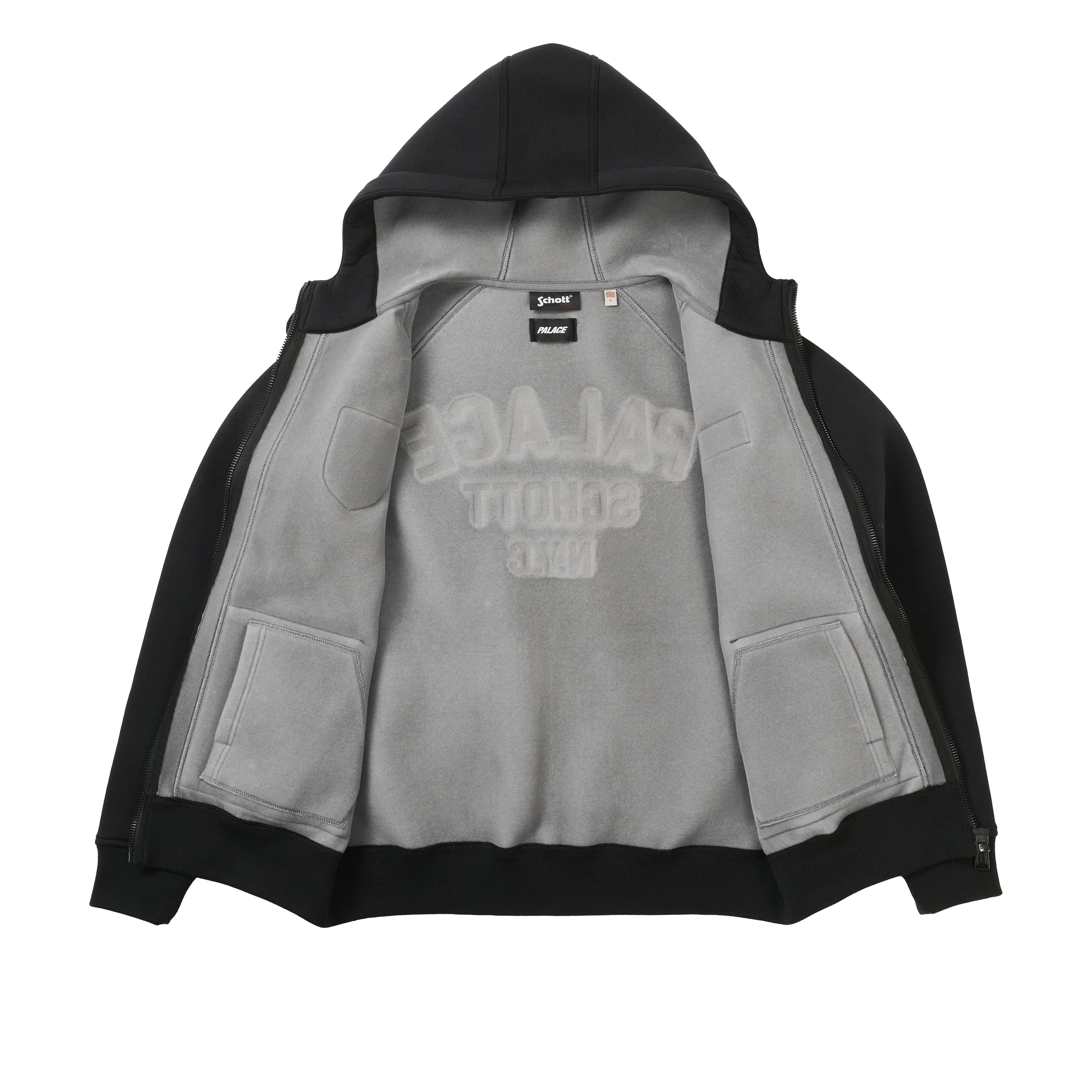 トップス Palace Schott bonded fleece hood black PALACE SCHOTT BONDED FLEECE HOOD | PALACE SKATEBOARDS