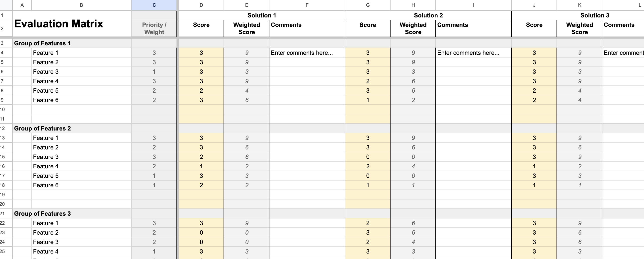 A simple spreadsheet can help you score and track your findings as you evaluate different solutions.