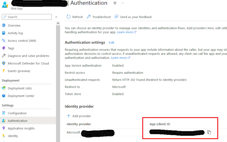 App ID location in the Authentication page