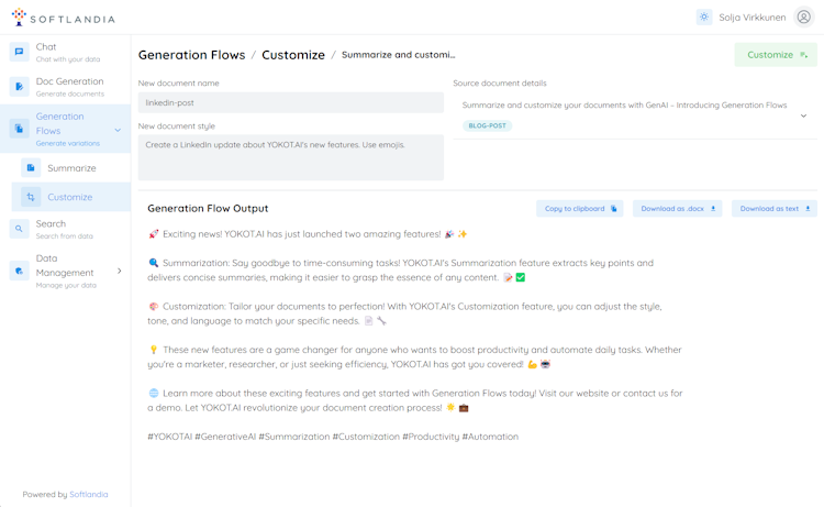 Screenshot of YOKOT.AI's Generation Flows feature