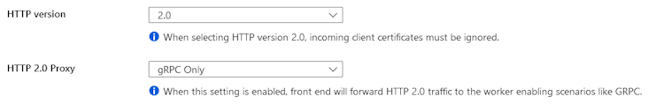 Enabling HTTP/2 and gRPC on Azure App Service