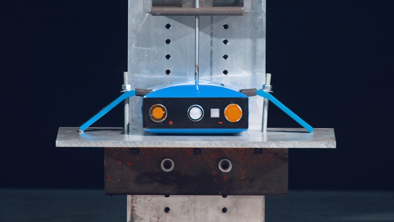 ONE battery cell undergoing nail penetration test