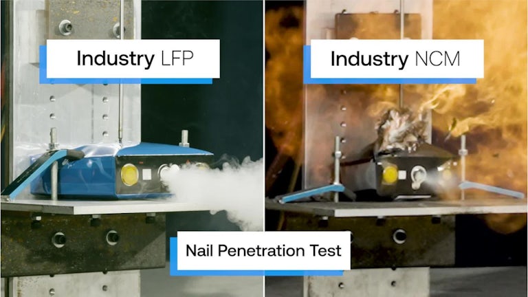 Lithium iron phosphate battery versus industry NCM battery in nail penetration test