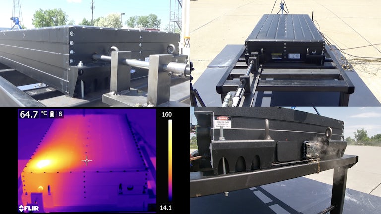 Video of four views of a battery undergoing rigorous testing