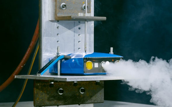 Lithium iron phosphate battery undergoing nail penetration test