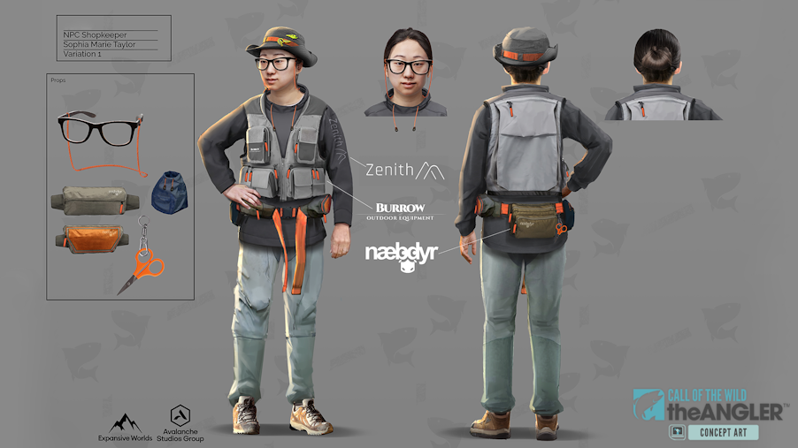 Character concept art for Golden Ridge Reserve's Shopkeeper, Sophia Taylor.
