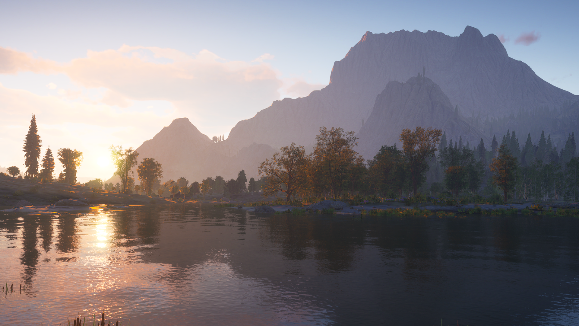 A golden Ridge Reserve water body at sunset showcasing the enhanced water visual effects coming in alongside Hotfix 1.02