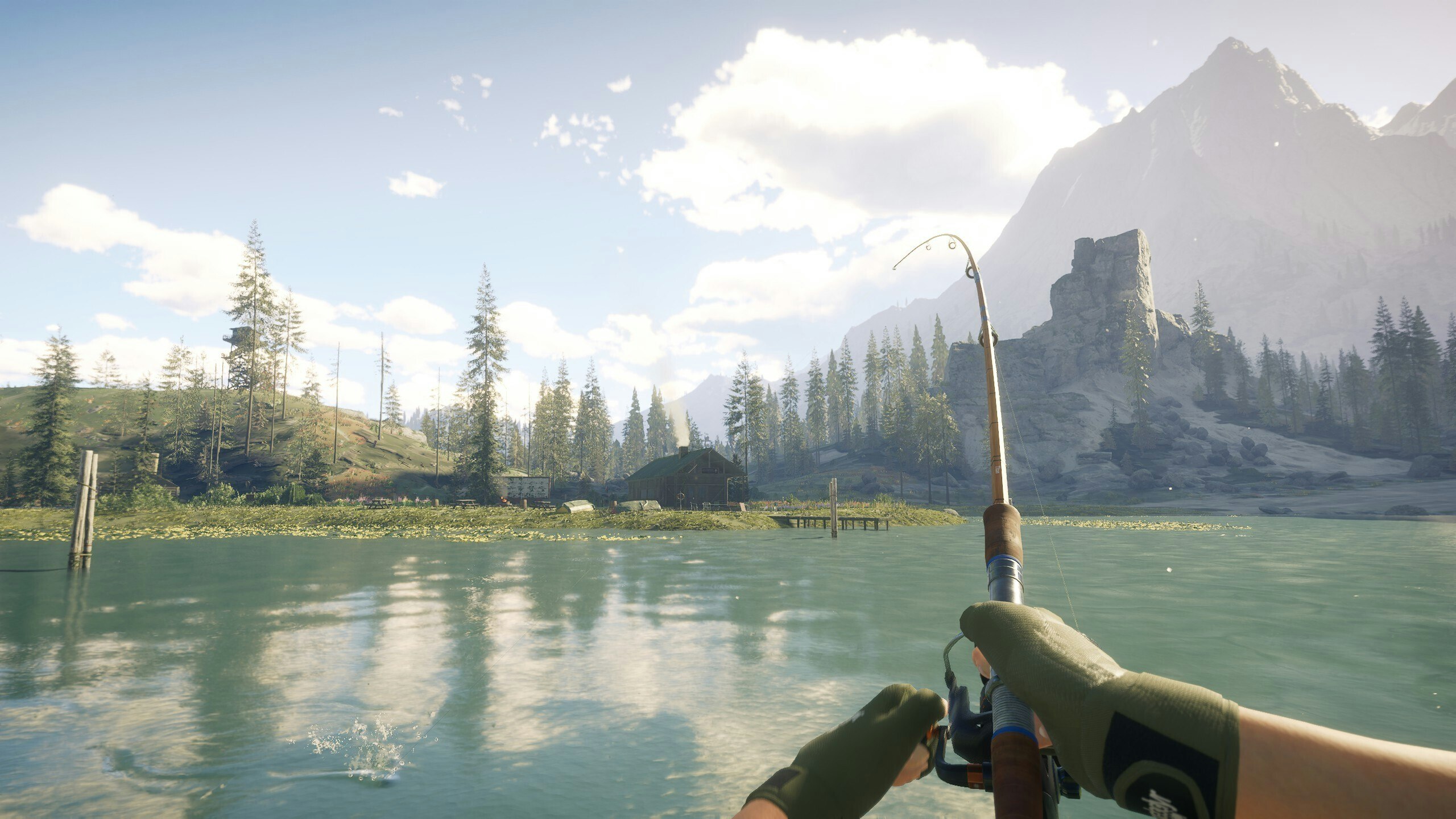A player fighting a fish in Golden Ridge Reserve.
