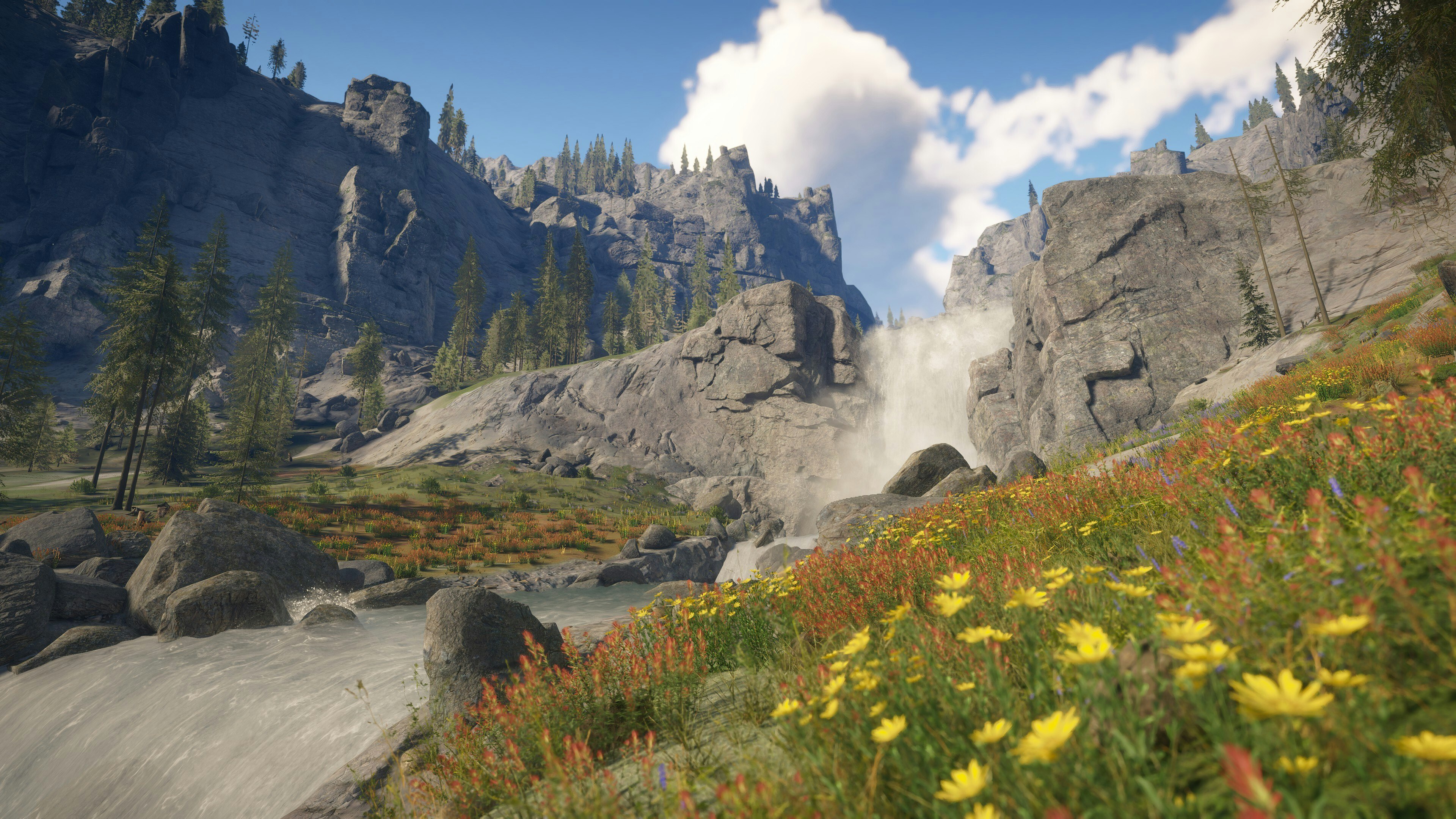 Image of a waterfall overlooking a field of wild flowers in Golden Ridge Reserve.