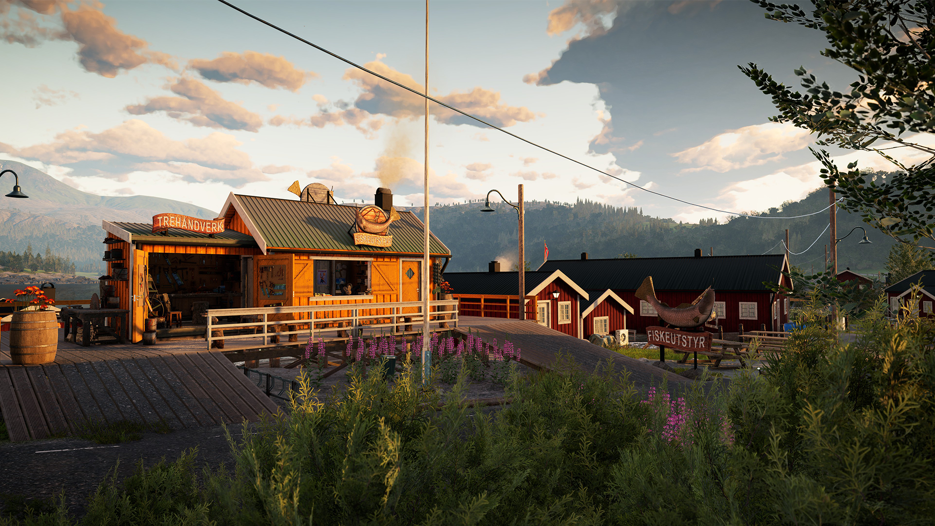 Image of the bait and tackle shop in the Norway Reserve at sunset.