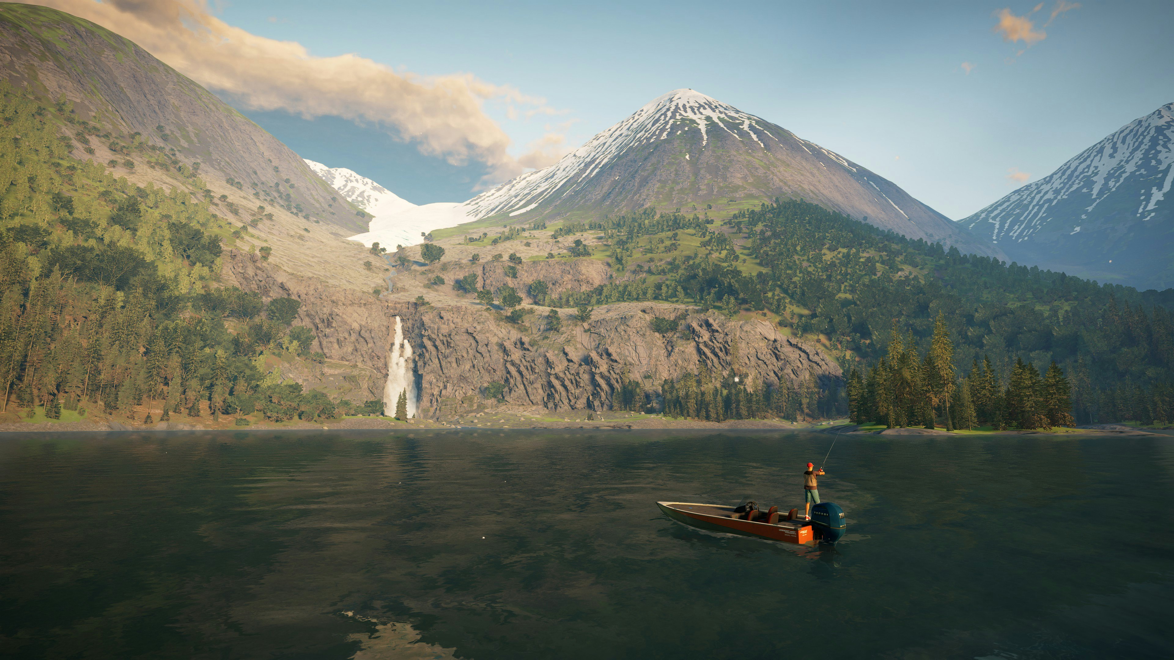 Player fishing in Golden Ridge Reserve against a mountainous vista.