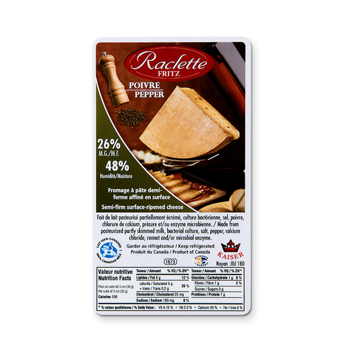 Calorie 1 Tranche Fromage Raclette Raclette Fritz au Poivre | Fromages d'ici