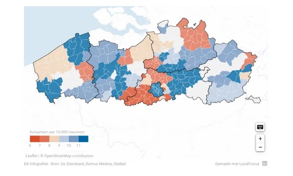 Huisartsarme zones in Vlaanderen
