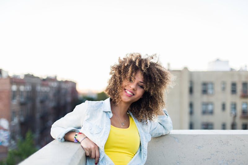 happy woman petite chest