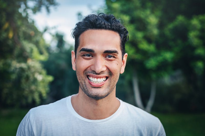 happy man, eyes alert and open