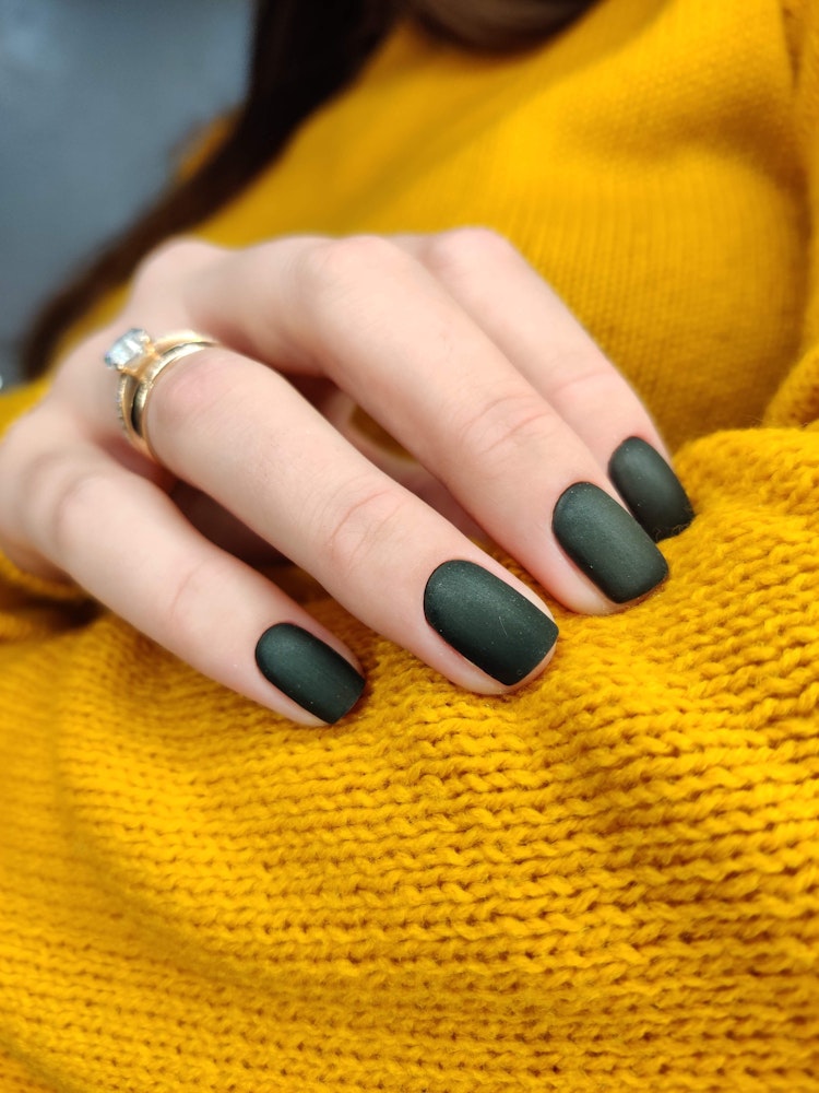 Deep swamp green matte nail color