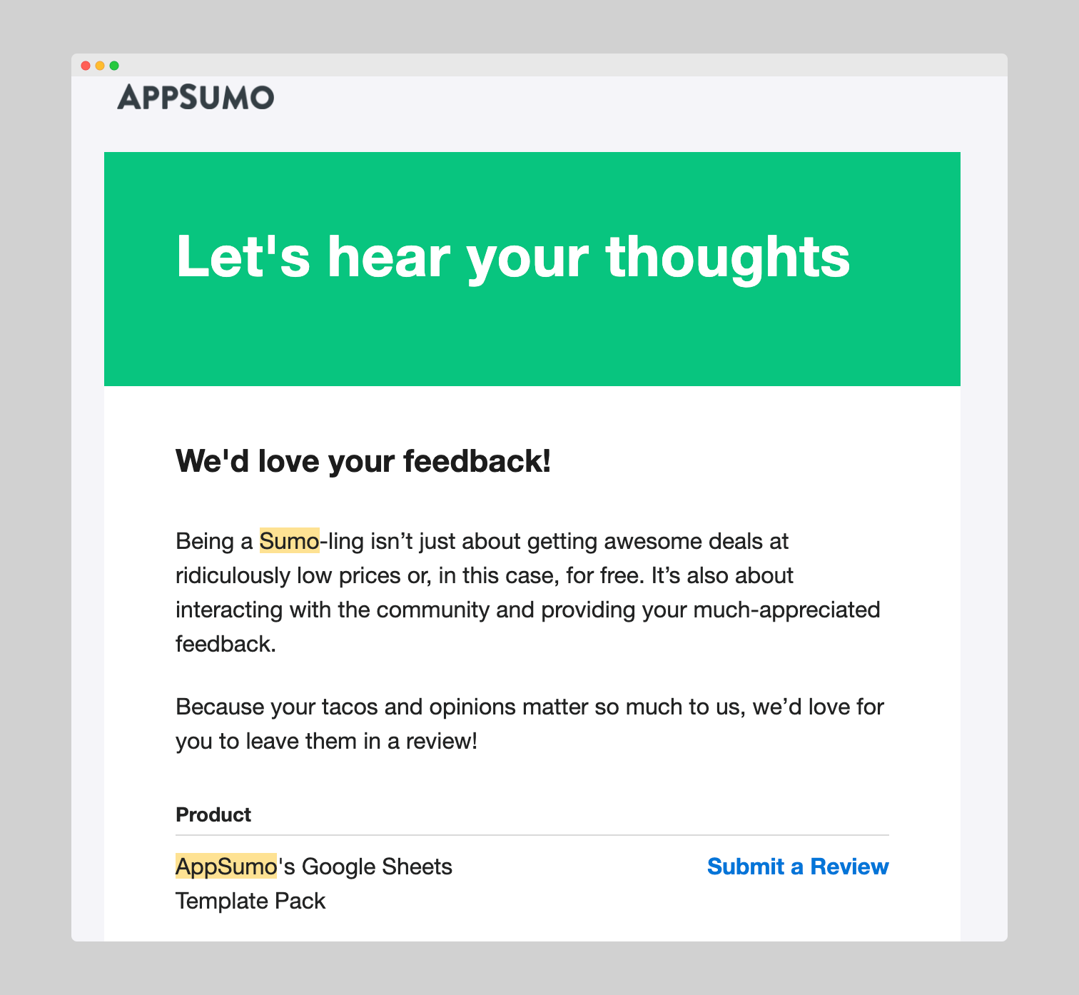 Email Marketing Strategy: AppSumo post-purchase email example