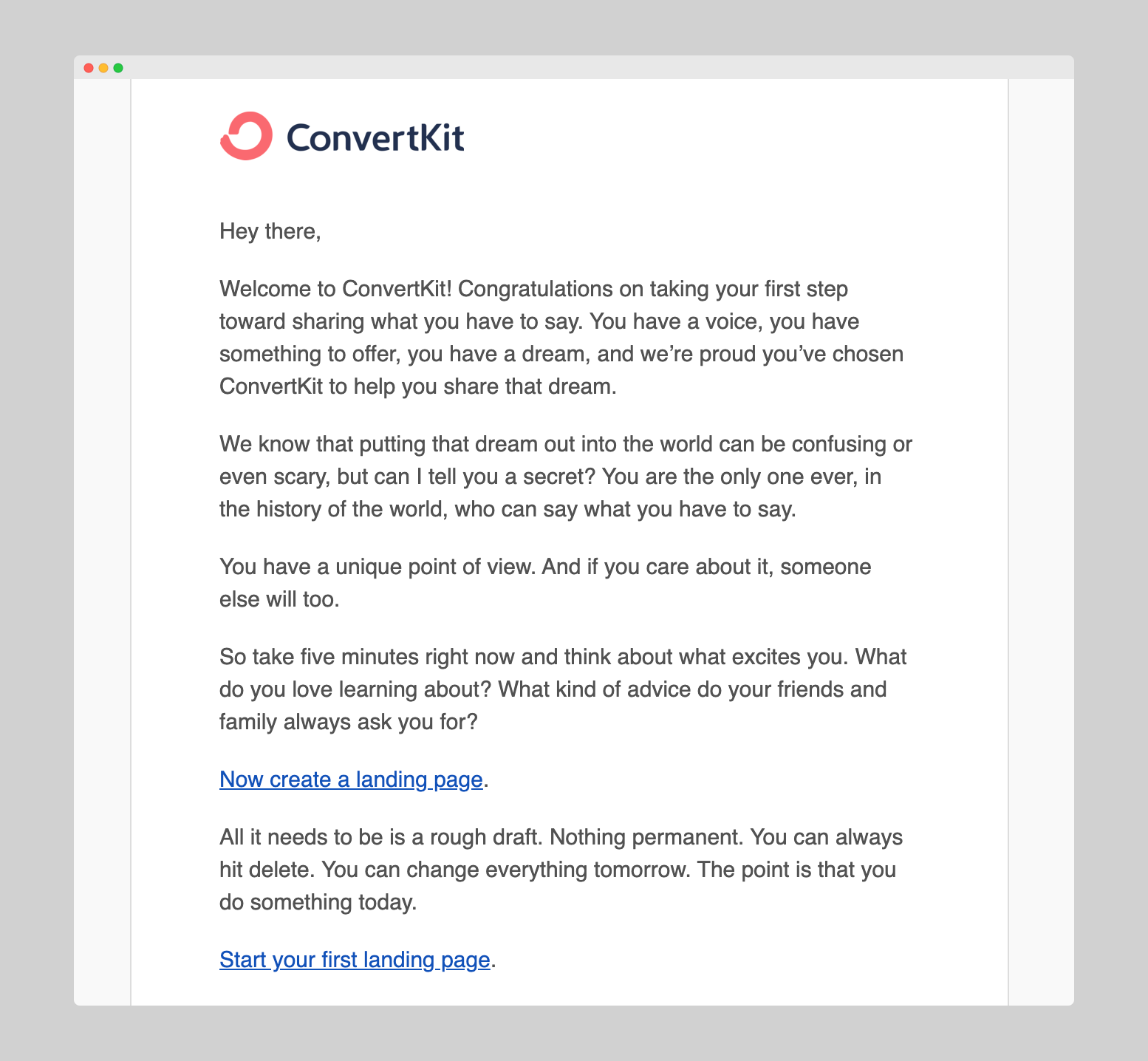 Email marketing strategy: ConvertKit's onboarding email