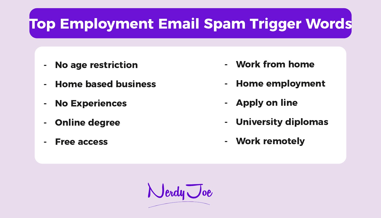 top employment email spam words
