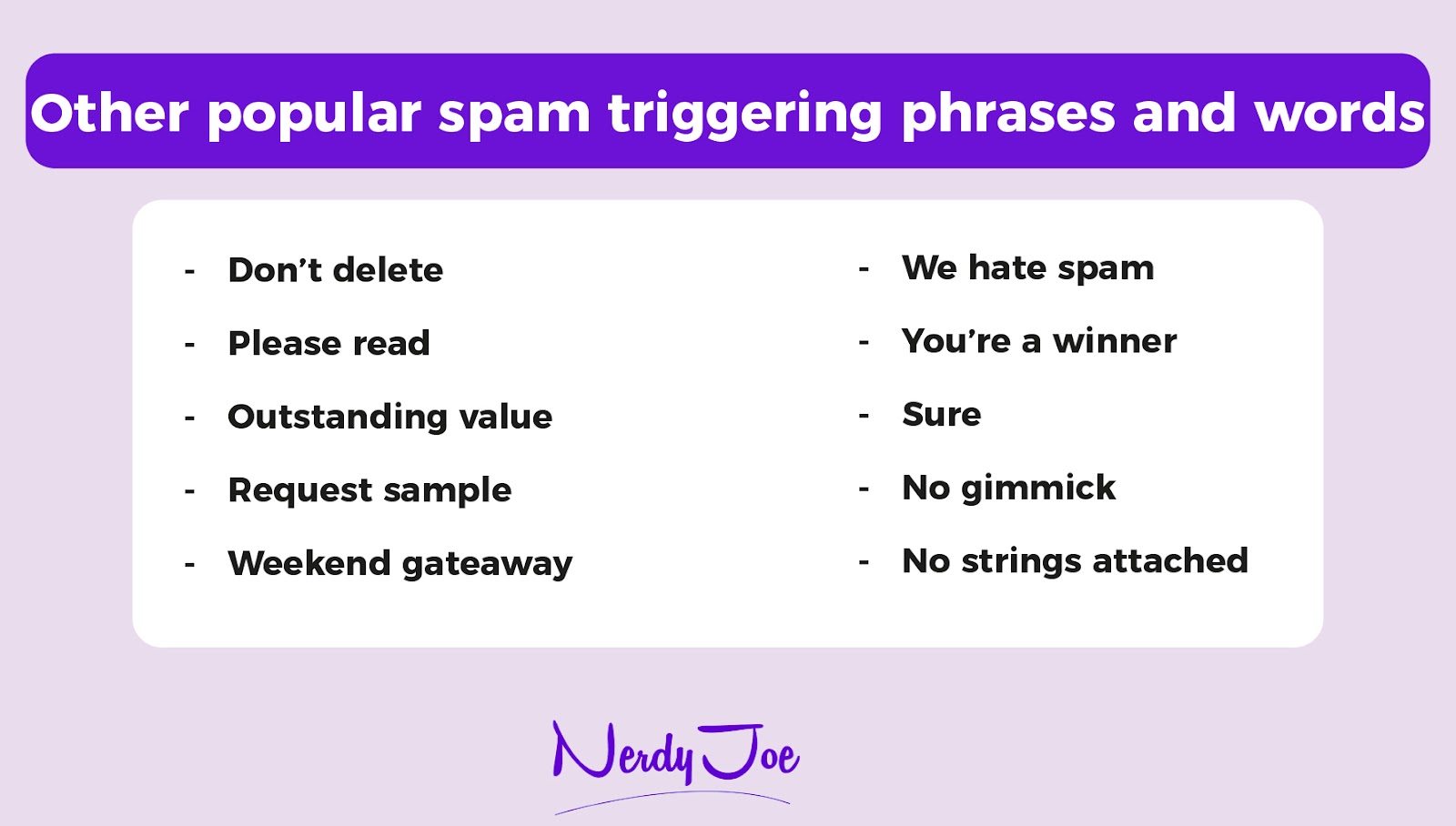 other popular spam triggering phrases and words to avoid