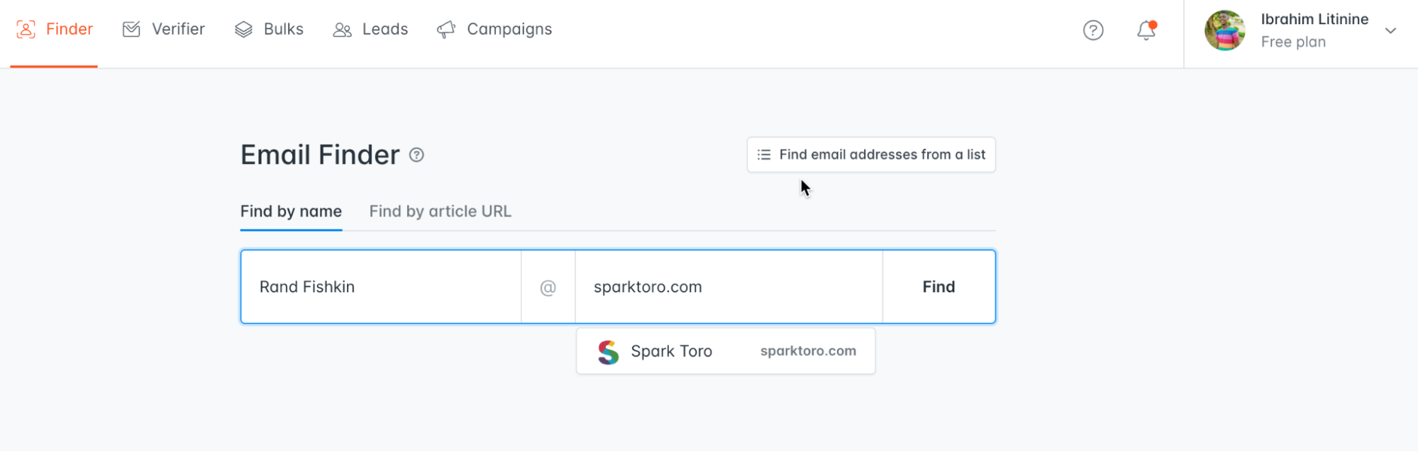 search email addresses with Hunter.io