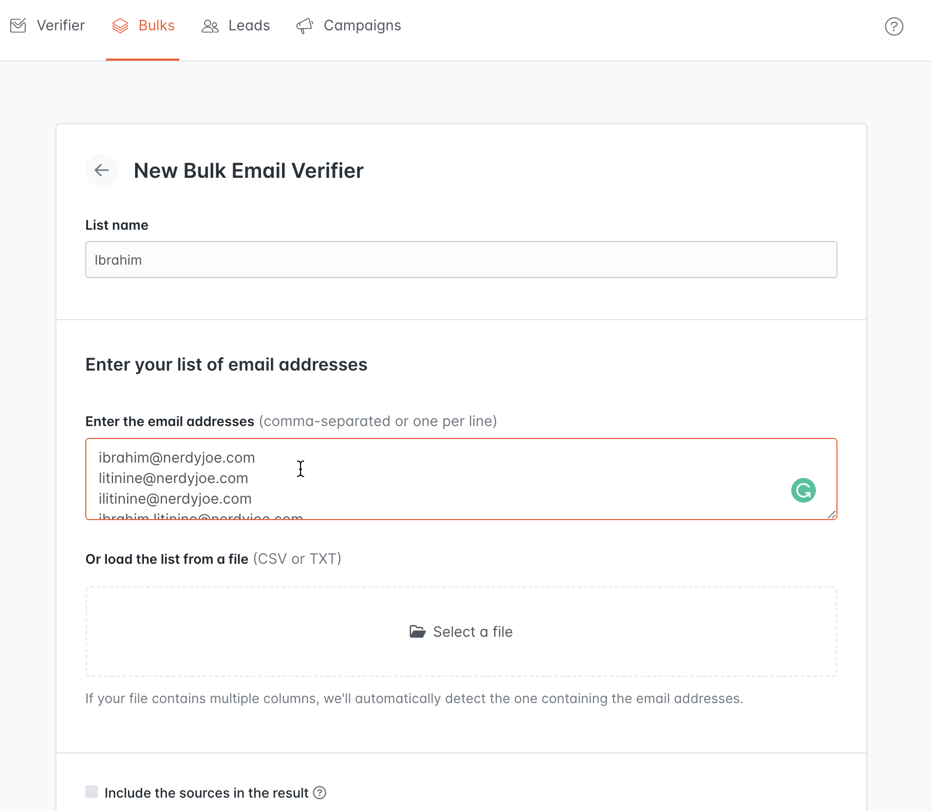 Verify your email addresses with hunter.io