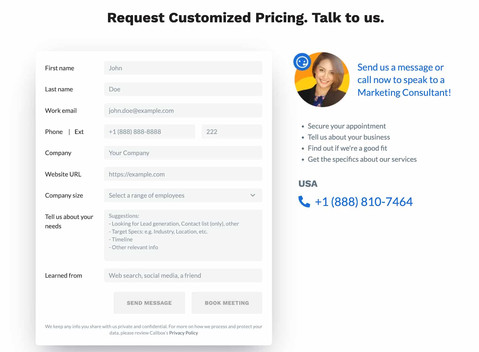 callbox pricing request