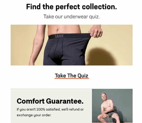saxx underwear welcome email examples to email subscribers