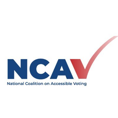 NCAV - National Coalition on Accessible Voting (logo with letters. The V is a checkmark in red)
