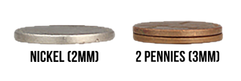 microneedling max depth, millimeter mm comparison. nickel, 2 mm and two pennies, 3 mm