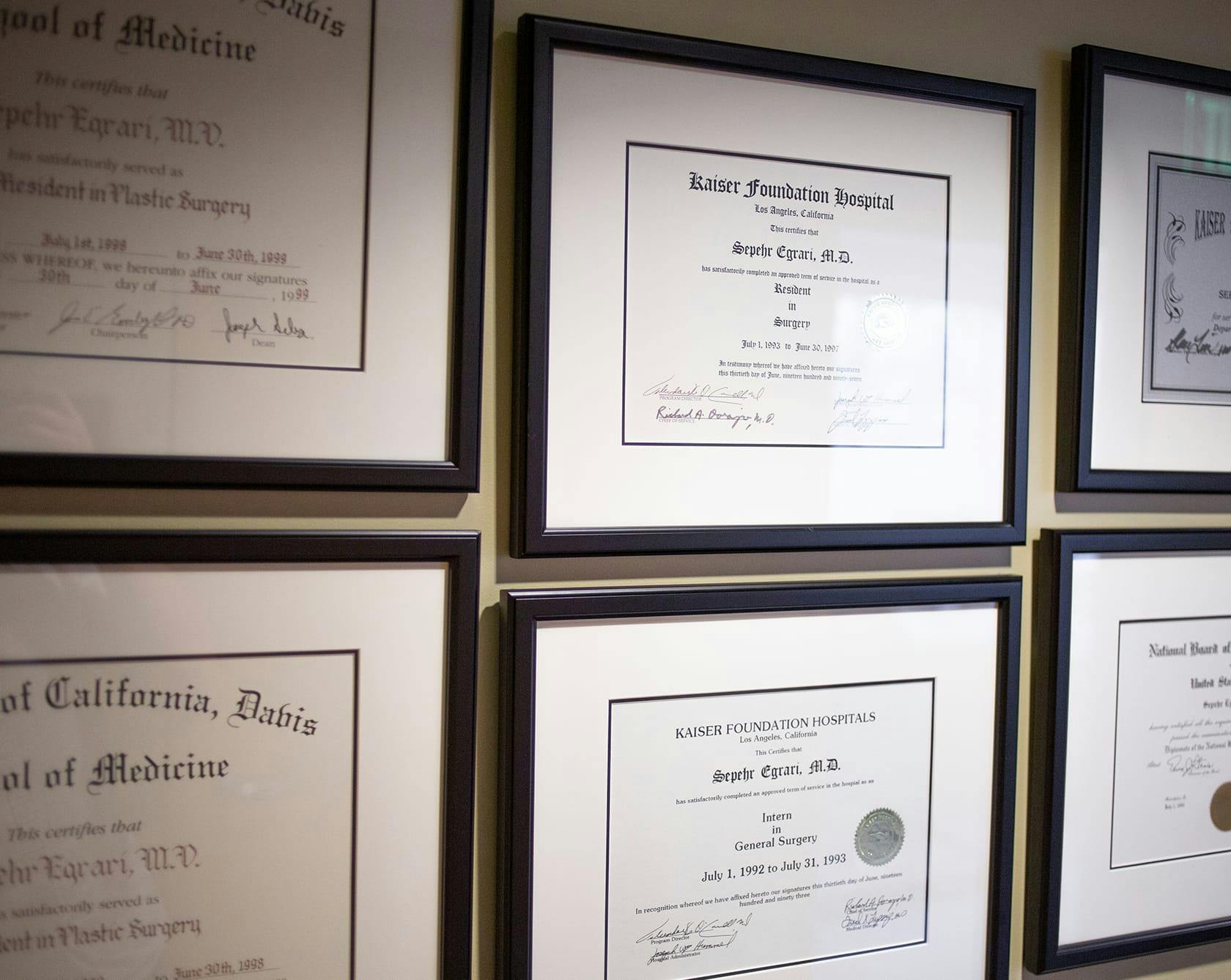 an image of Dr. Egrari's certificates