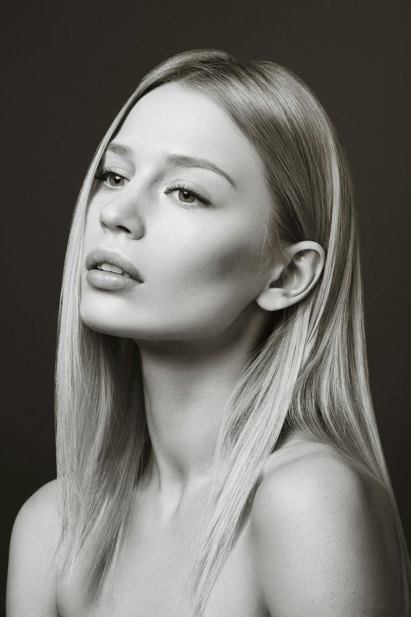 woman headshot black and white