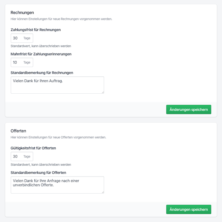 Standardbemerkungen kannst du einfach hinterlegen.