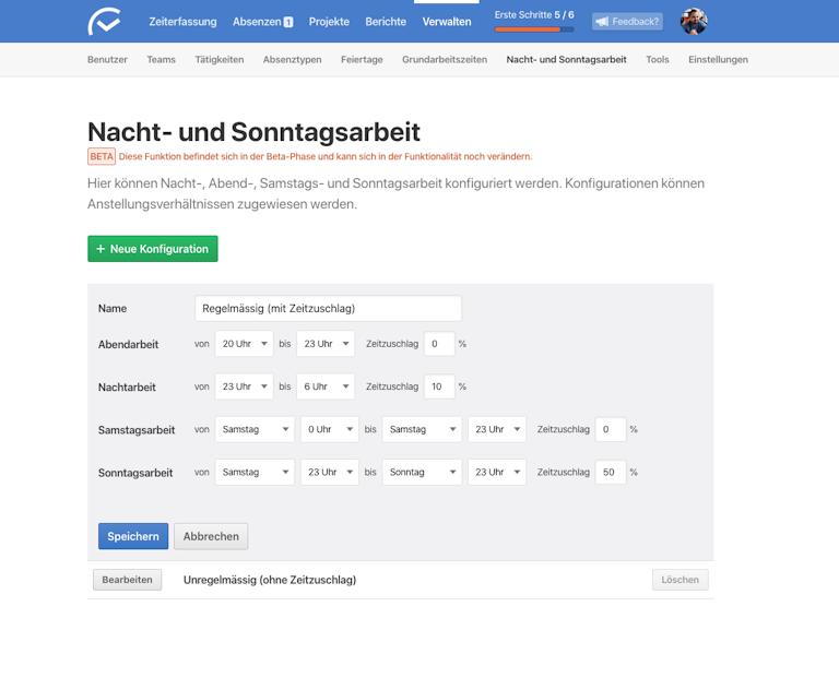 Unterschiedliche Konfigurationen (z.B. für regelmässige und unregelmässige Sonntagsarbeit)