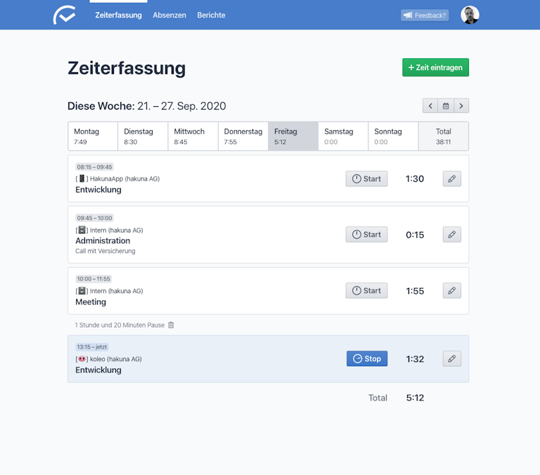 Die Zeiterfassung haben wir visuell überarbeitet.