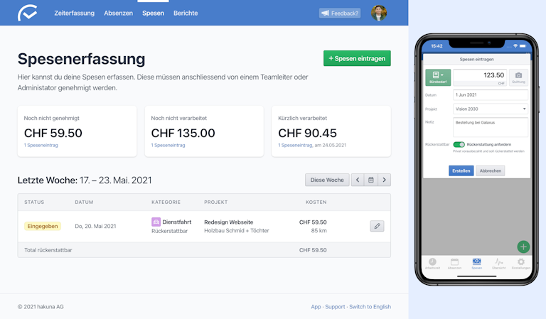 Die Erfassung der Spesen kann wie gewohnt am Computer oder per Smartphone erfolgen.