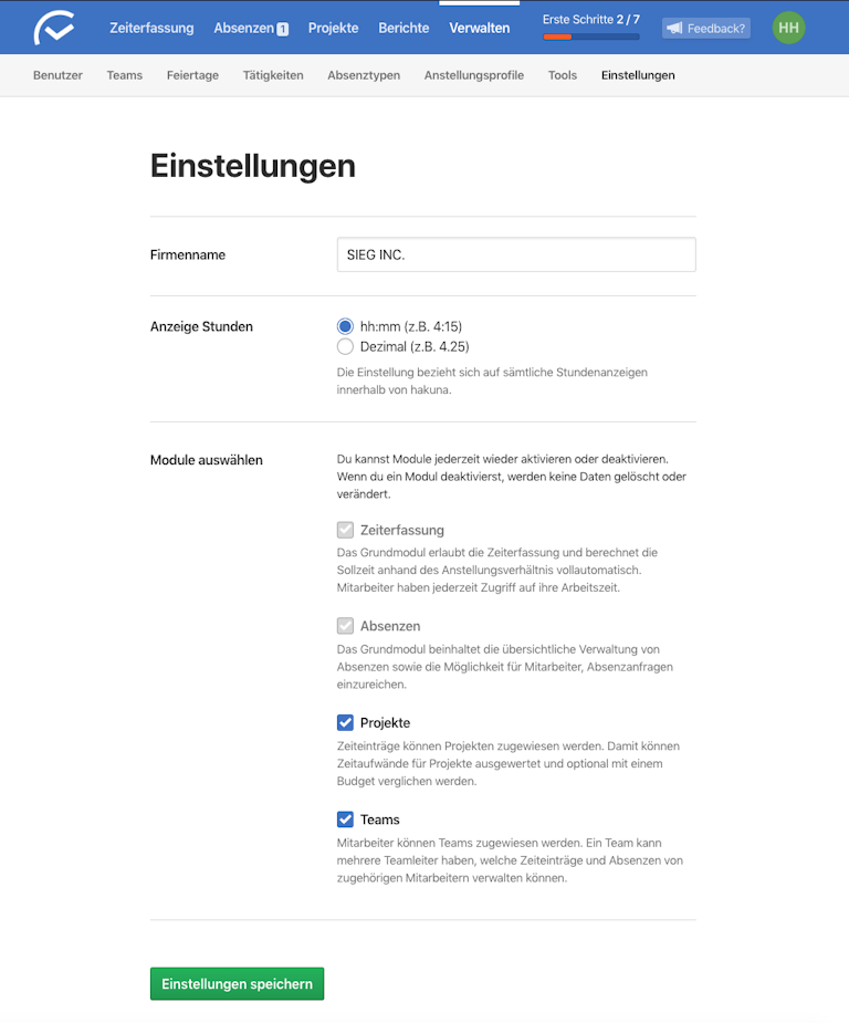 Einstellungen und Module können einfach angepasst werden.