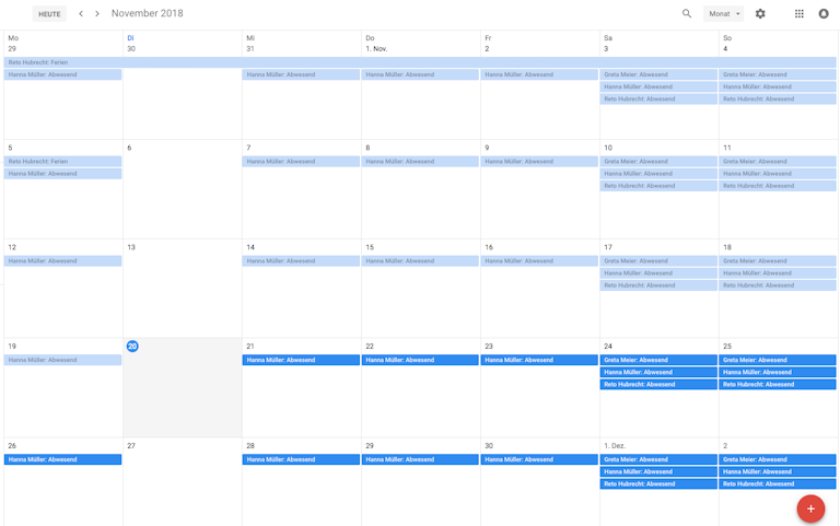 Nach ein paar Minuten werden dir die Absenzen deiner Kollegen im Kalender angezeigt.