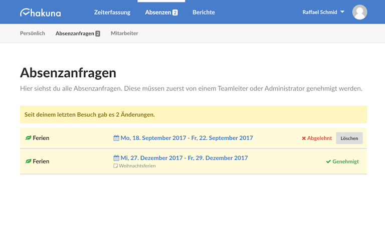 Änderungen Absenzanfragen Mitarbeiter