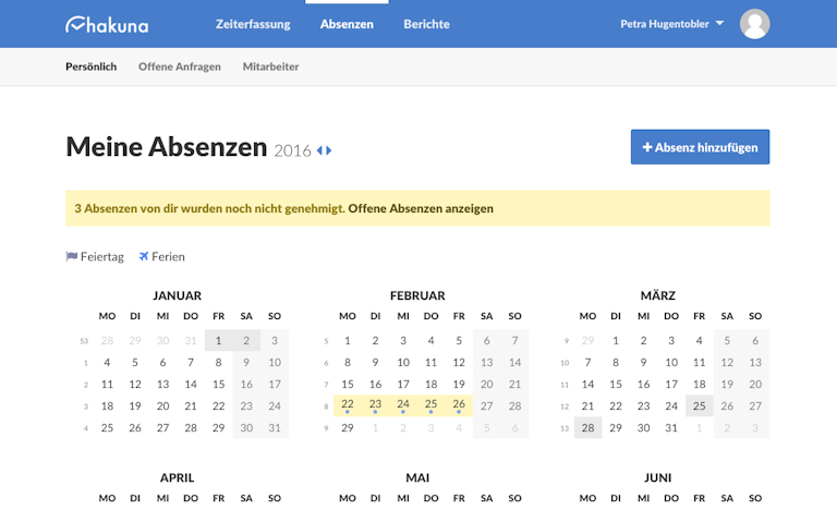 Anzeige offene Absenzanfragen im persönlichen Kalender
