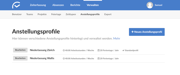 Verwaltung Anstellungsprofile