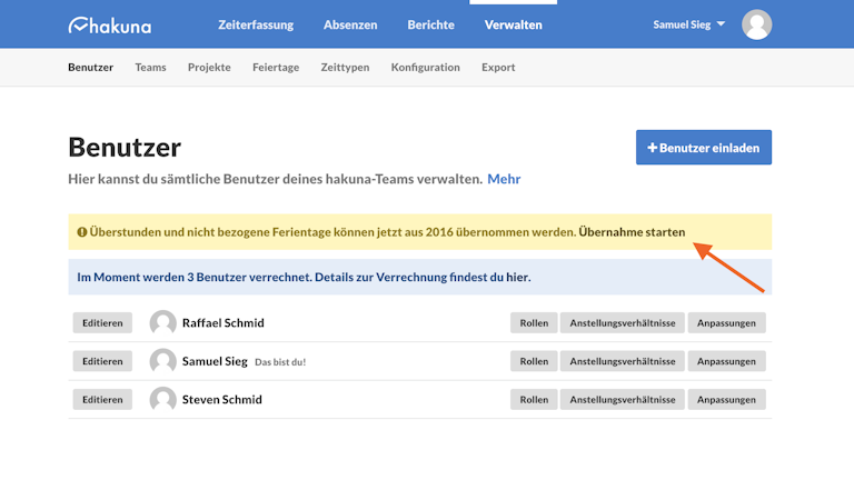 Datenübernahme starten